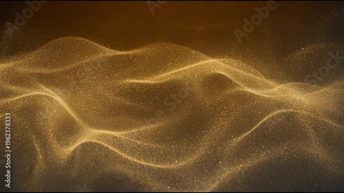 Ethereal golden dust forming soft translucent wave veils drifting through deep dark space with warm cinematic light and ultra smooth seamless motion