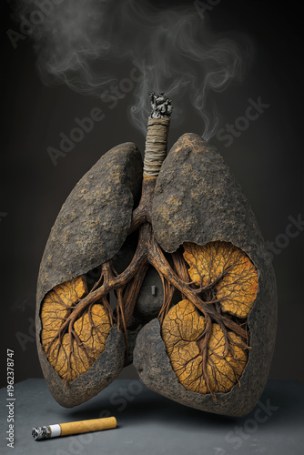 Symbolic depiction of smoking effects on lungs with a cigarette emphasizing health risks
