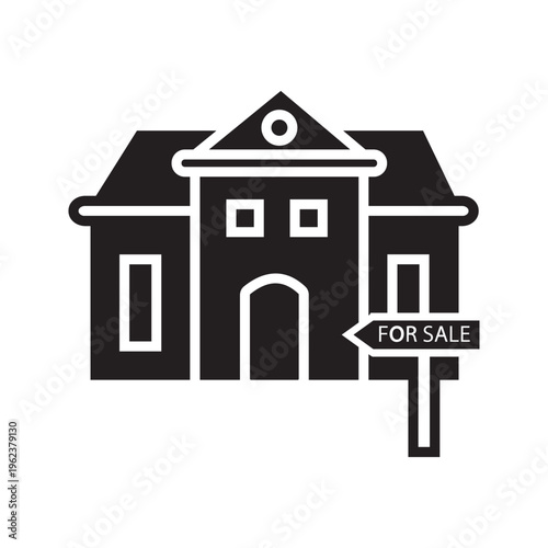 House for sale icon with yard sign.