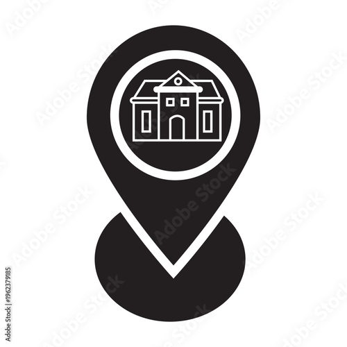 Real estate location pin icon with house symbol.