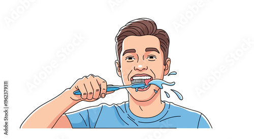 Man brushing teeth with toothbrush.