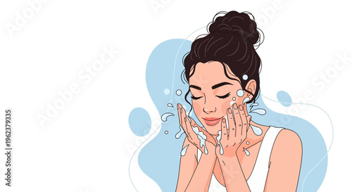 Woman washing her face with soap.