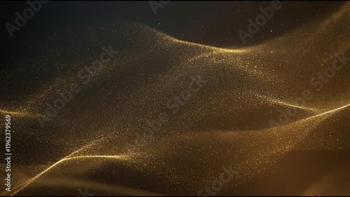 Golden dust waves forming broad layered dunes suspended in deep dark space with warm cinematic light and ultra smooth seamless calm motion