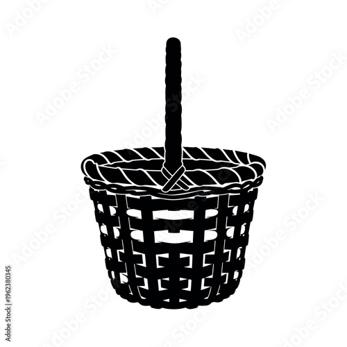 Empty Woven Basket with Handle Silhouette.