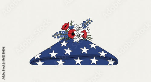 American flag hat adorned with floral arrangement on white background symbolizing patriotism and style