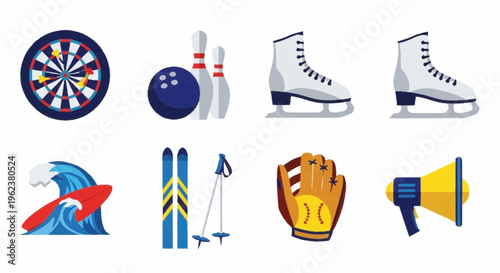Recreational activities icons with sports equipment and leisure objects on white background Whisk 3b30d0f2c0c31a986a742381d8d183fbdr