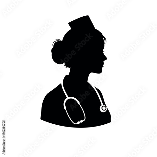 Silhouette of a female nurse with stethoscope and cap 1.