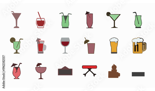 Flat Drinks and Alcohol Icon Set – Cocktail, Beer, Wine Vector Collection