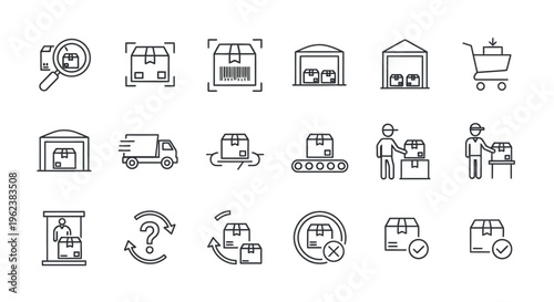 Ecommerce Delivery Service Icons Set.