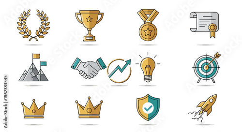 Collection of achievement and success icons.