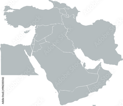 A gray map of the Middle East and North Africa region with country borders and roads on a white background