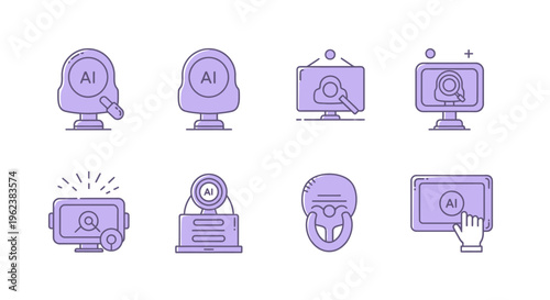 Artificial Intelligence Icons on Screens.