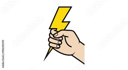 A hand holds a yellow lightning bolt pencil in a creative gesture.