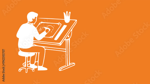 Professional Illustrator at Drafting Desk Silhouette Vector Graphic