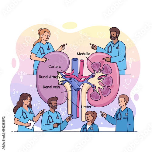 Medical Team Explaining Kidney Anatomy and Functions | Doctors Illustrating Renal System