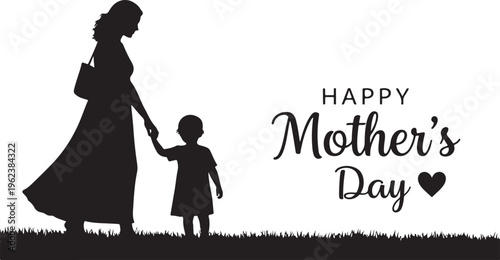 Mother and child silhouettes celebrating mother's day with a heartfelt message isolated on transparent background, Vector