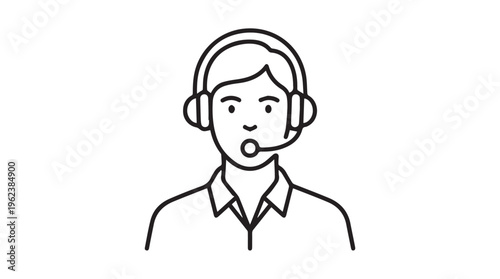 A simple line drawing of a person wearing a headset and speaking into a microphone