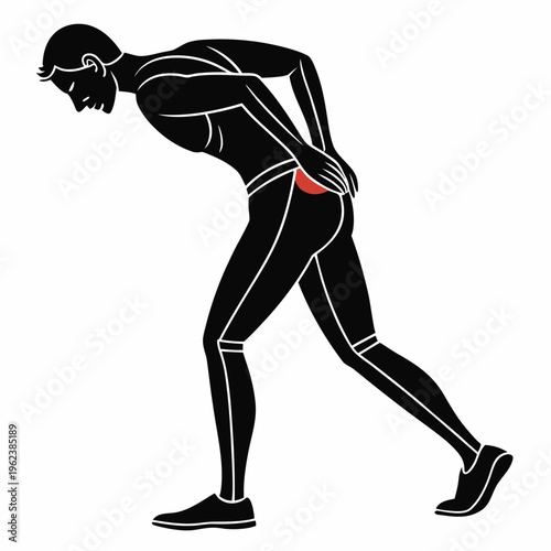 A vector graphic illustration of a man clutching his lower back in pain