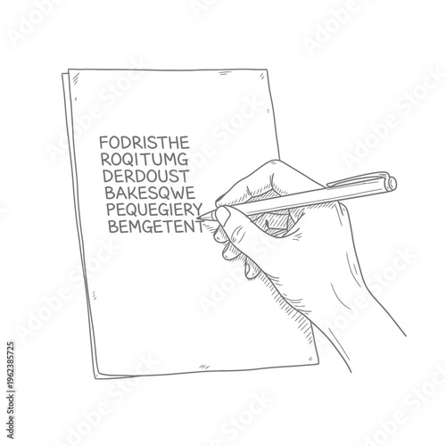 Hand writing a crossword puzzle with a pen, close-up on paper and fingers