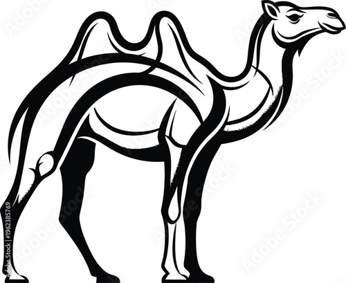 Black and white illustration of a camel