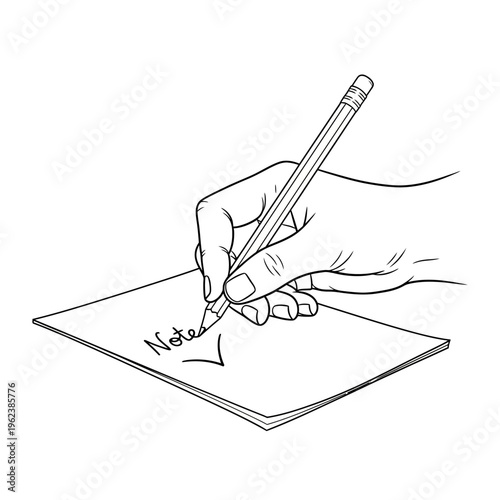 Hand writing notes on paper with pencil, close-up of writing action, education and creativity concept