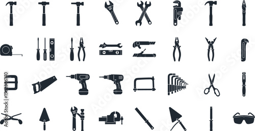 Collection of various tools for construction and repair work