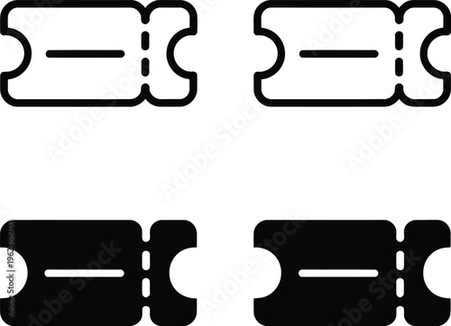 Four black and white ticket icons on a plain background