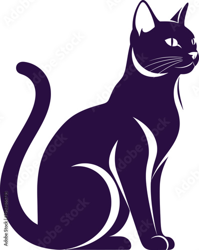 A dark purple silhouette of a cat sitting and looking to the right