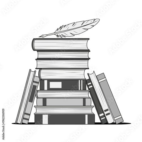Stack of books with quill pen, symbolizing knowledge, education, literature, and writing