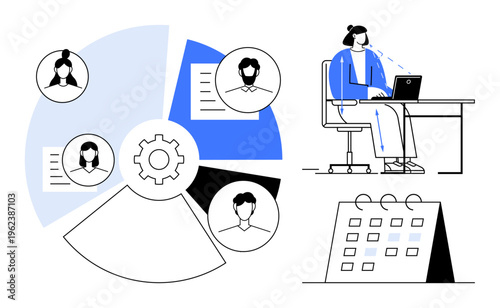 Remote team management. Remote team systems utilize workflow charts, scheduling, and digital tools. Remote team organization includes collaboration and efficient scheduling. For business, planning