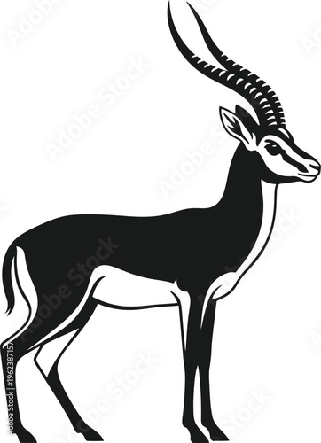 Black and white illustration of an antelope with long horns
