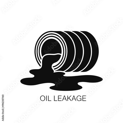 Vector illustration depicting an industrial barrel overflowing with a dark viscous liquid, symbolizing environmental pollution, accidental spillage, and hazardous waste containment issues