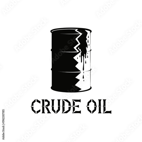 Icon of a crude oil barrel with dripping black liquid, symbolizing the petroleum industry and energy resources, an industrial concept with a distinct visual representation of raw fuel