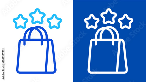Shopping Bag with Three Stars Rating Icon Set for E-commerce