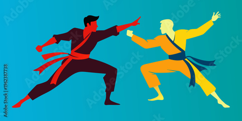 silhouette men karate fight taekwondo vector
