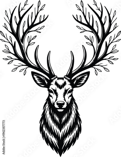 Majestic stag with elaborate antlers, detailed forest creature illustration, powerful wild animal portrait, natural beauty, woodland spirit PNG