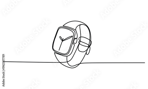 Minimalist line drawing of a wristwatch, representing time, punctuality, and style, line art