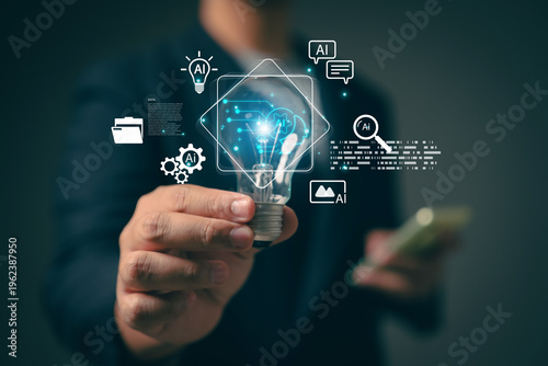 chat with AI. Artificial intelligence. The concept of accessing imagination by feeding commands to Ai to create what is in our mind with futuristic technology through the Internet.