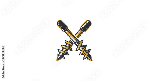 Crossed Auger Drill Tools Illustration Vintage Style