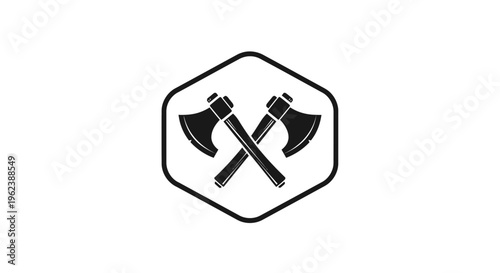 Crossed Axes Emblem Inside Hexagon Frame - Strength and Power Symbol
