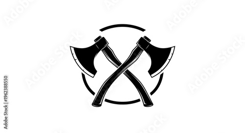 Crossed Axes Emblem - Vintage Woodcutting Tool Symbol