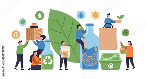 Sustainable Living and Eco-Friendly Practices. Group of Diverse People Engaging in Green Initiatives, Recycling, Conservation, and Environmental Protection.