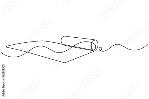 Yoga Mat with Foam Roller Continuous Line Drawing Stretching Fitness Vector Illustration