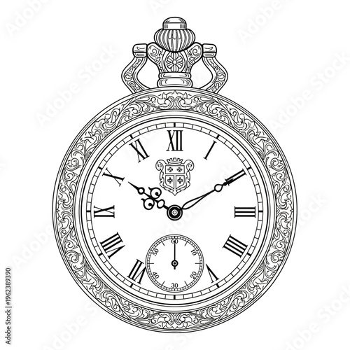 Vintage Pocket Watch with Roman Numerals and Ornate Casing - Timeless Elegance