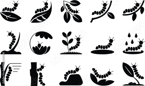 Caterpillar Silhouette Icon Collection Set
