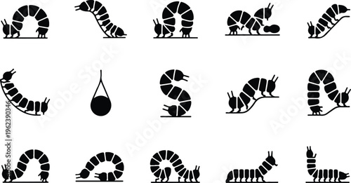 Caterpillar Silhouette Icon Collection Set