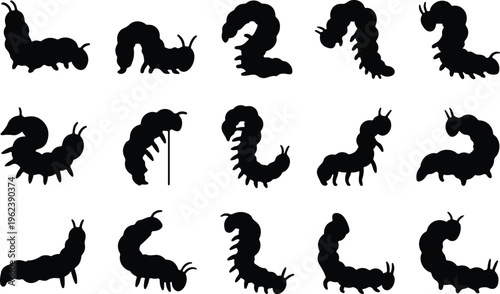 Caterpillar Silhouette Icon Collection Set