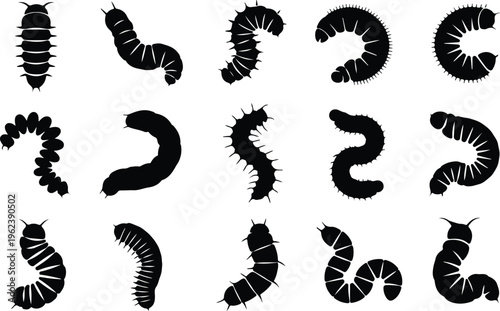 Caterpillar Silhouette Icon Collection Set
