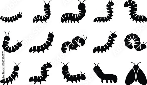 Caterpillar Silhouette Icon Collection Set