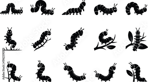 Caterpillar Silhouette Icon Collection Set